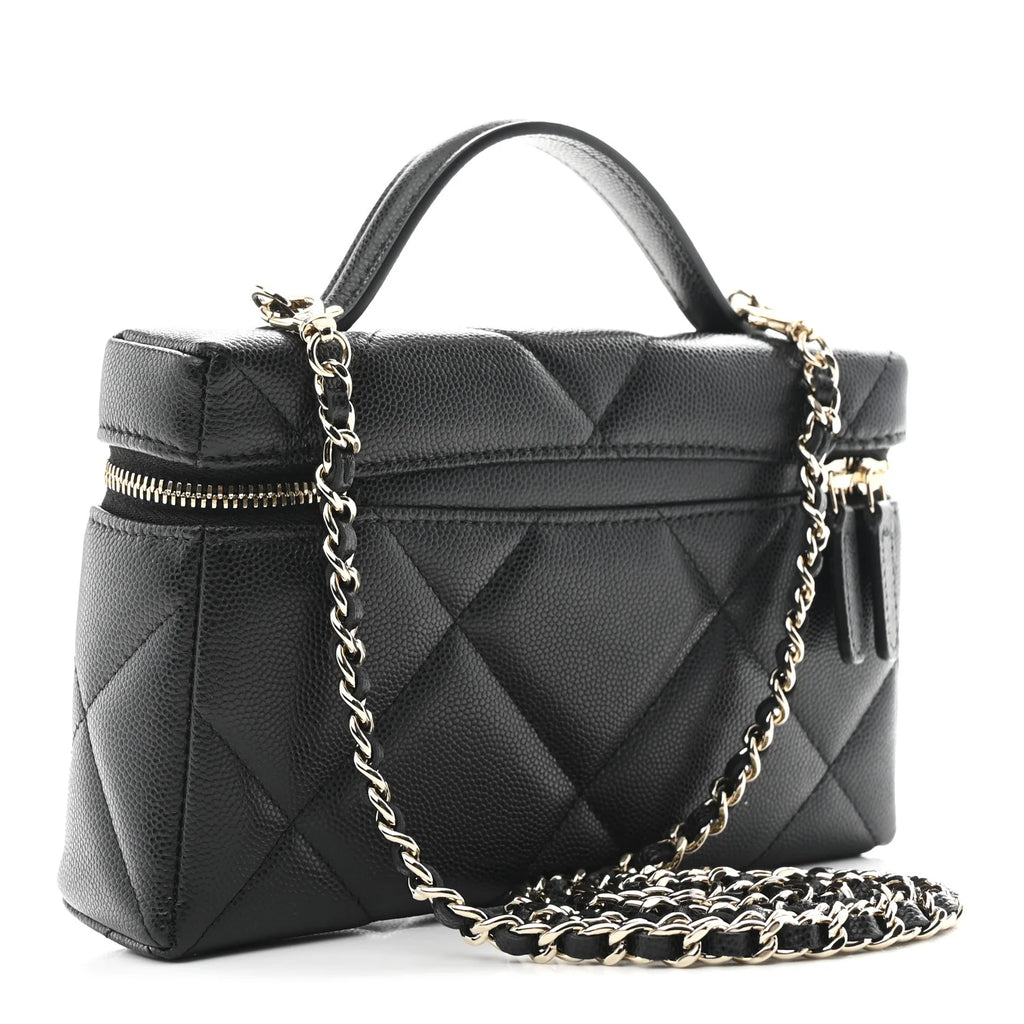 Caviar Quilted Top Handle Slim Vanity With Chain Black