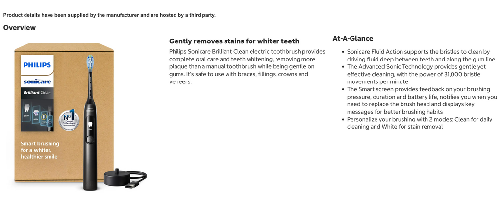 Philips Sonicare Brilliant Clean Rechargeable Electric Toothbrush, 1-pack  Purple