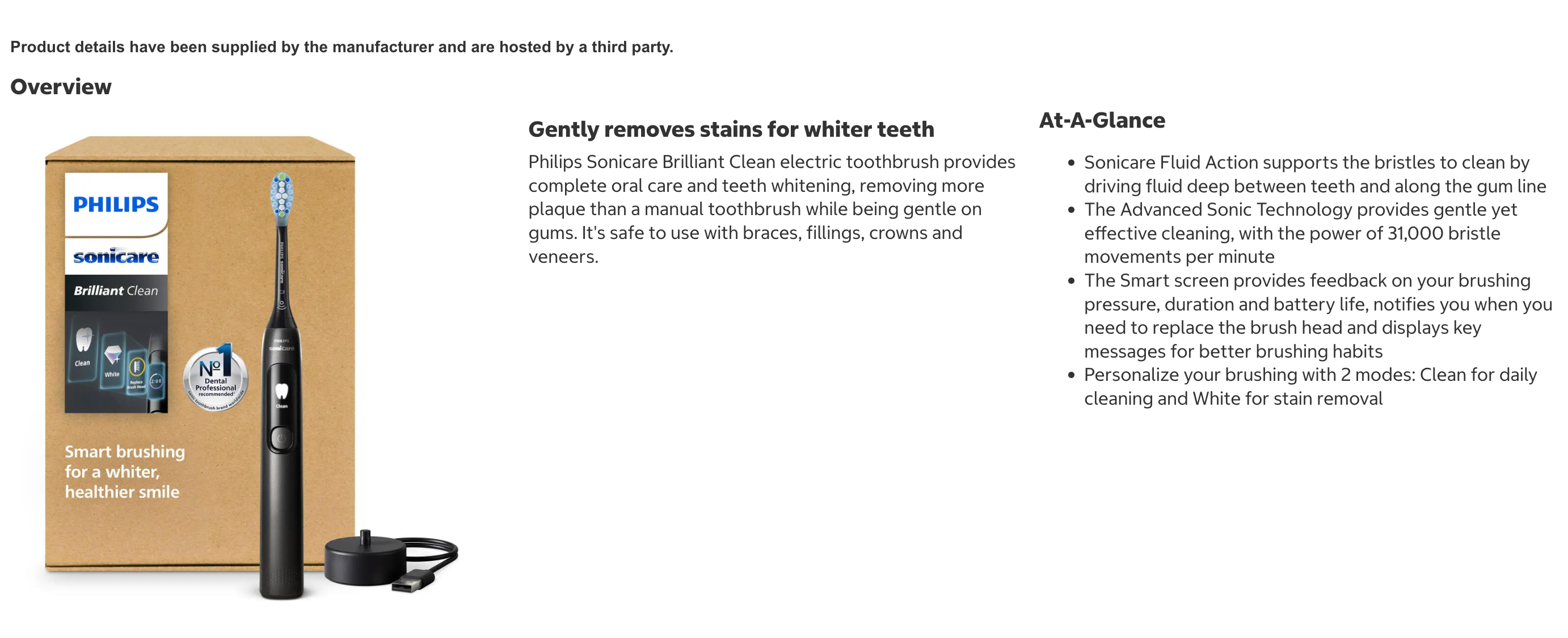 Philips Sonicare Brilliant Clean Rechargeable Electric Toothbrush, 1-pack  Purple