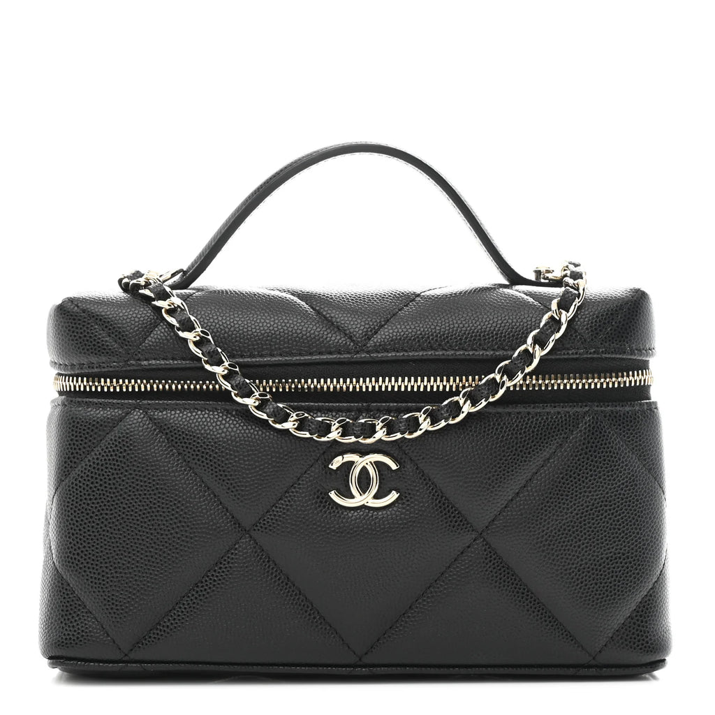 Caviar Quilted Top Handle Slim Vanity With Chain Black