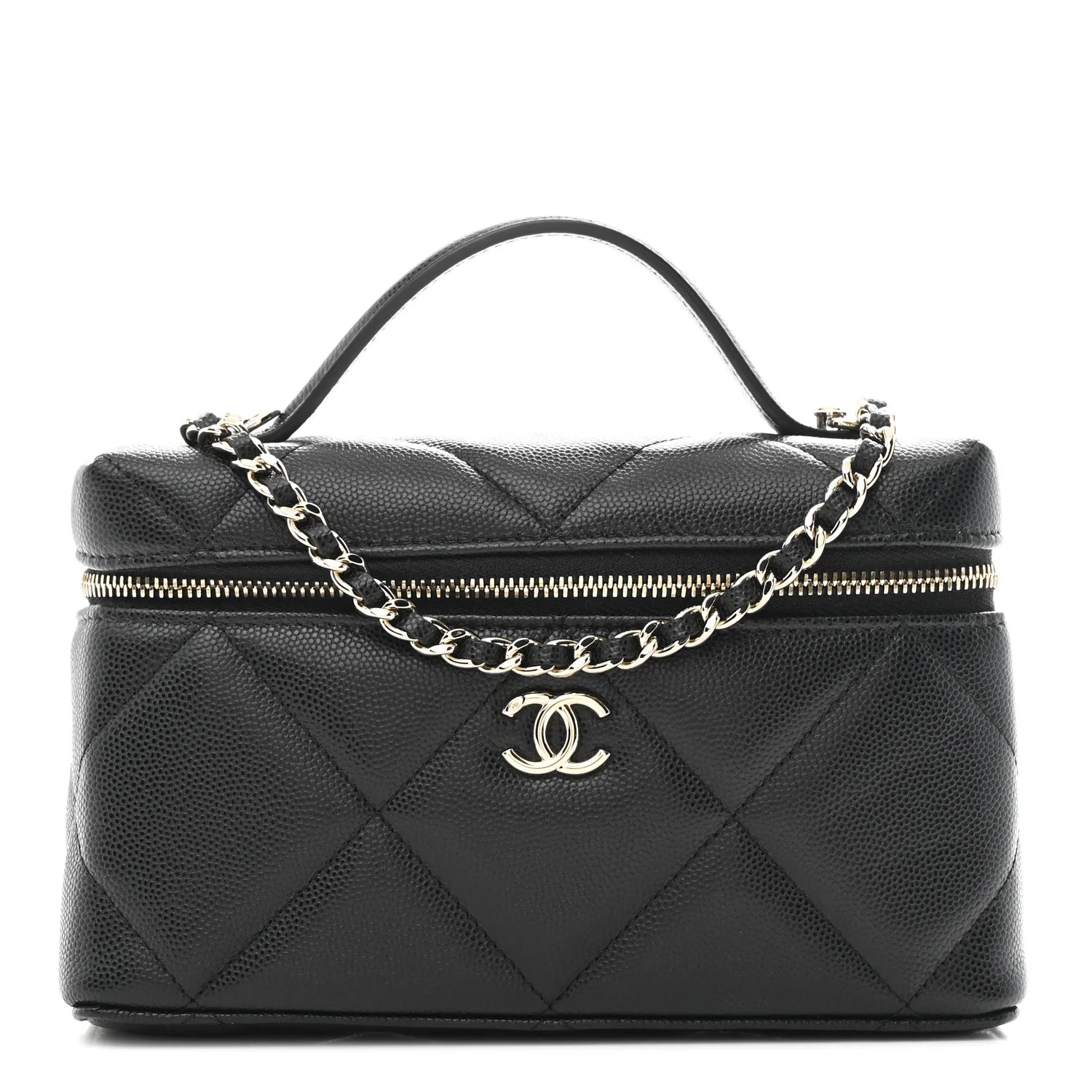 Caviar Quilted Top Handle Slim Vanity With Chain Black