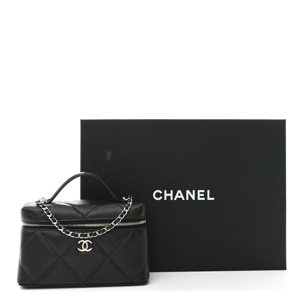Caviar Quilted Top Handle Slim Vanity With Chain Black
